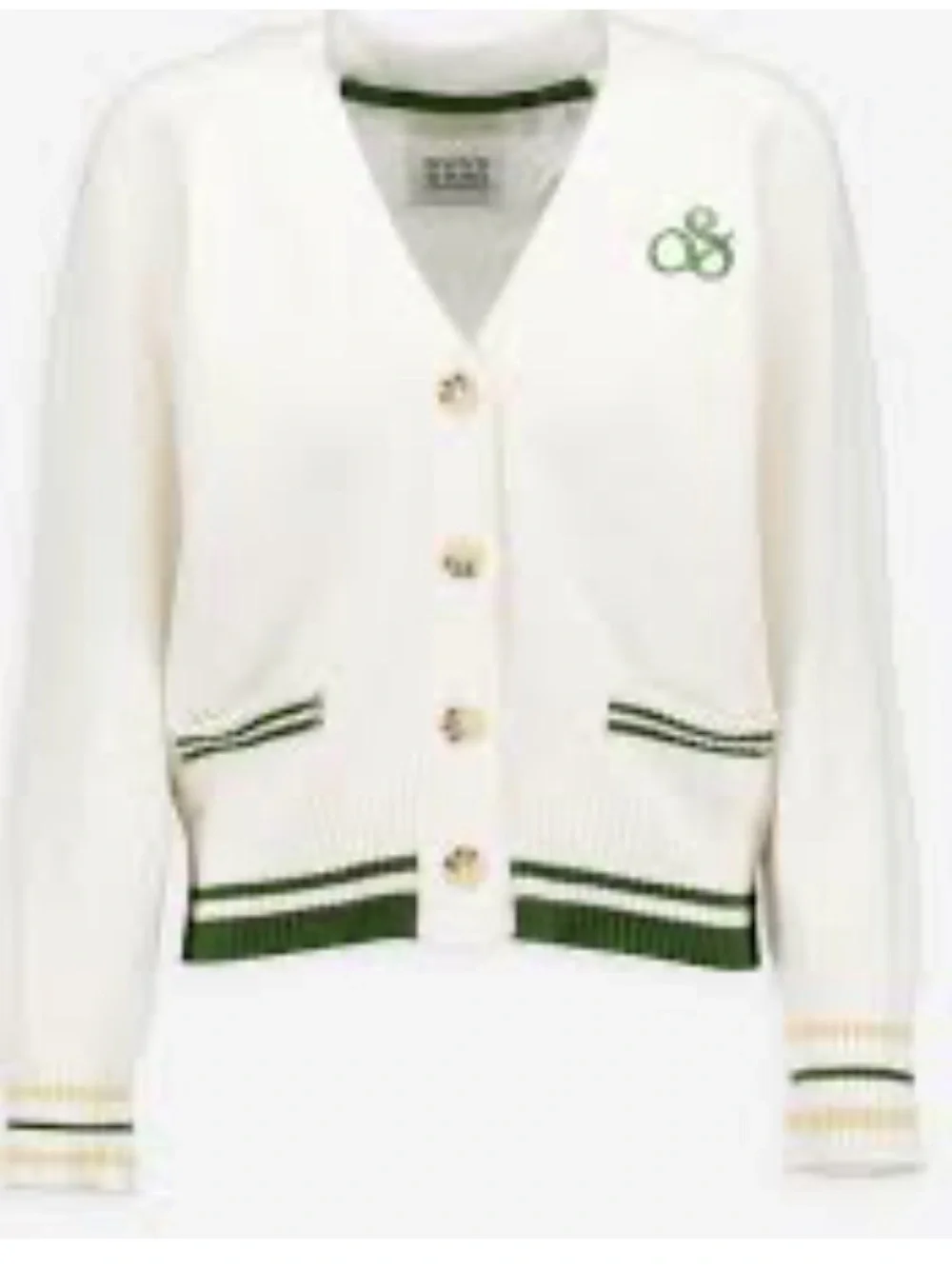 New! Scotch & Soda Amsterdam White Cardigan with Green Trim Small - Picture 2 of 11
